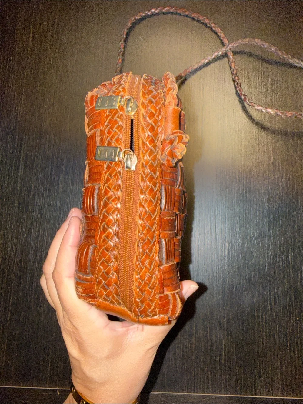 Cem Small Brown Woven Leather Crossbody Bag Genuine Leather Made In Brazil